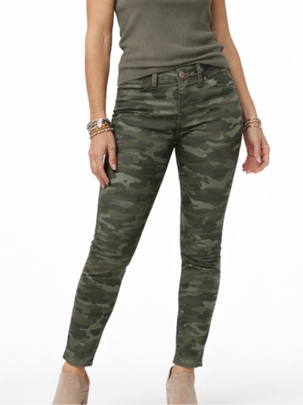 Code Bleu Power Move Soho Skinny Camo Jeans Green Stretch Size 12 NWT